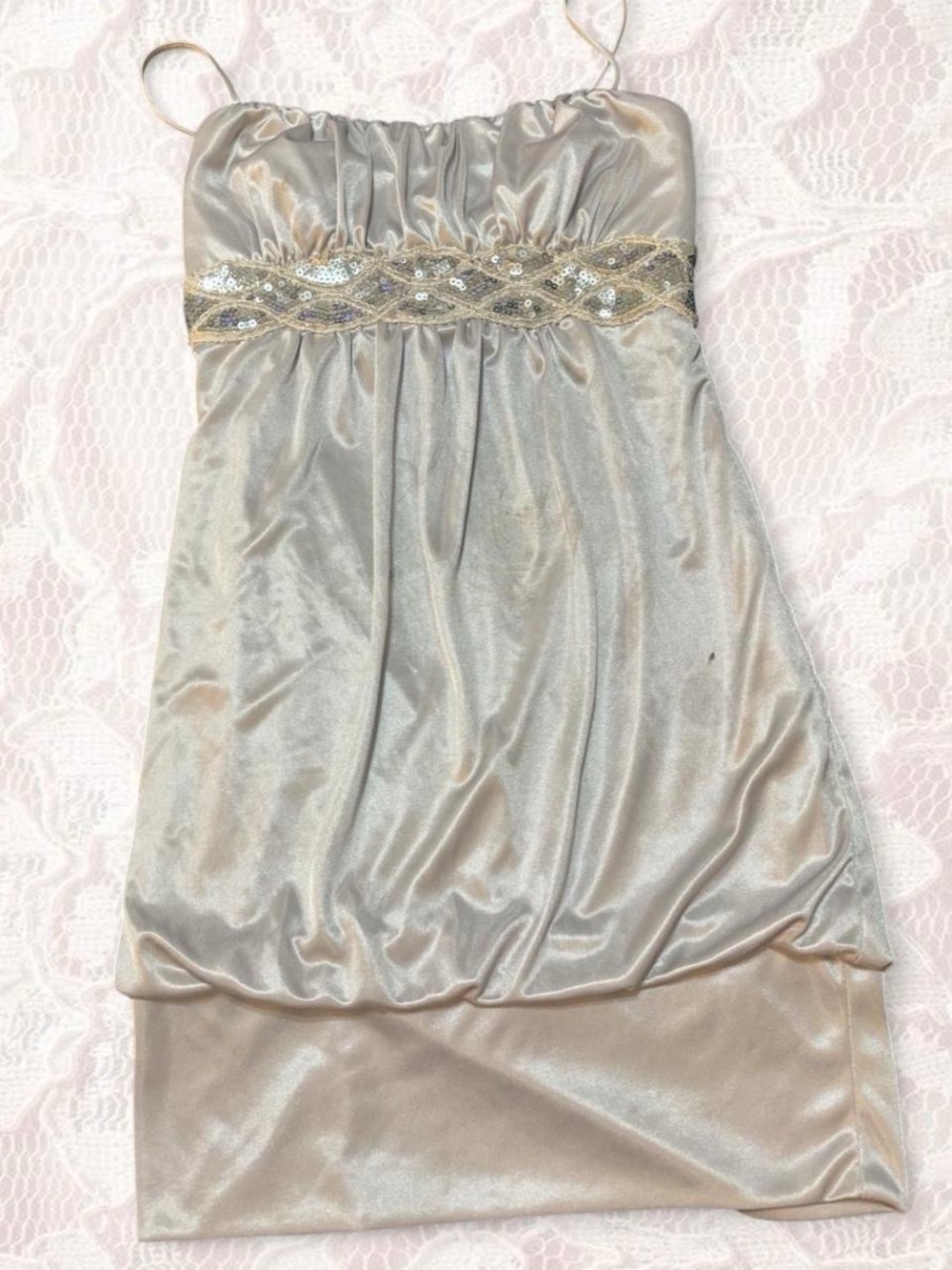 Masquerade Silver Satin Mini Dress with Beaded Waist